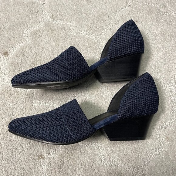 Eileen Fisher Hallo Knit d'Orsay Pump Navy Wedge Heels‎ Slip On Women 7 Formal - Picture 1 of 9